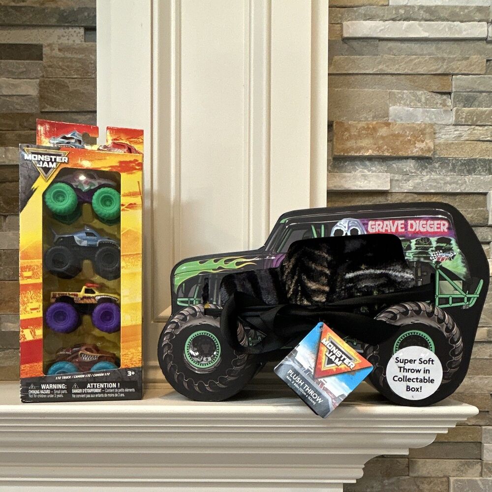 Collector’s Gravedigger Monster Jam Blanket & Monster Jam Truck Set Of 4
